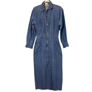 VTG Denim Midi Dress Womens 8 Snap Button STYLES TO GO Western Country Casual